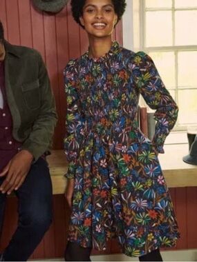 Boden Frill Neck Smocked Floral Dress